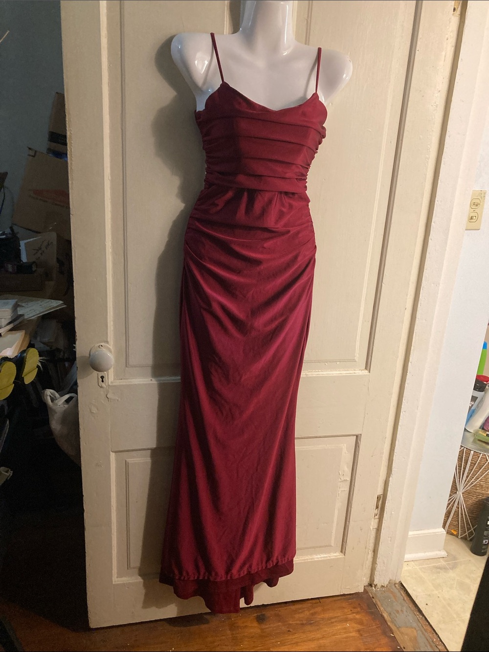 Source Unknown Wine-Red Spaghetti-Strap Maxi Dress